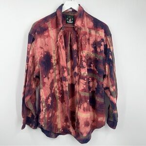 Izod Vintage Y2K Bleach Splatter Flannel Size Large Upcycled Distressed Grunge